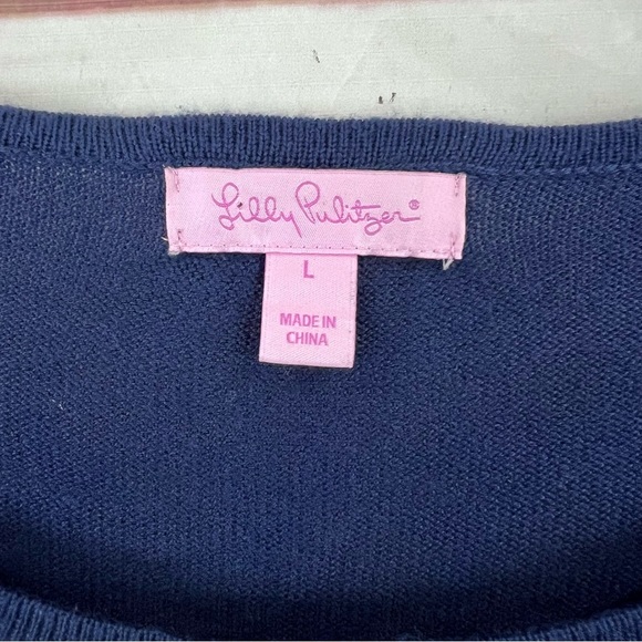 Lilly Pulitzer Navy Blue Clare Ruffle Belle Sleeve Super Soft Sweater - Picture 3 of 6